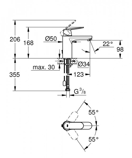 Grohe Eéngreeps wastafelkraan middelhoge intrekbare ketting Eurosmart Cosmopolitan Chroom (23326000)