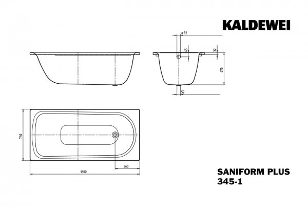 Kaldewei Ligbad Saniform Plus Star 1400x750x480mm Model 345 Manhattan 134530003199