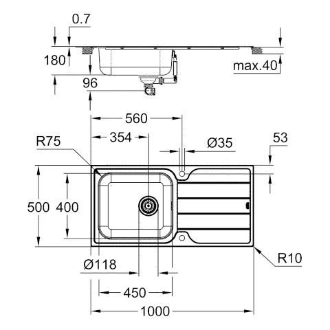 Grohe Inbouw Spoelbak K5001000x500mm Stainless Steel