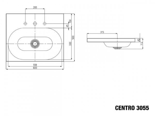 Countertop wastafel Kaldewei , model 3055 zonder overloop Centro (902806003)