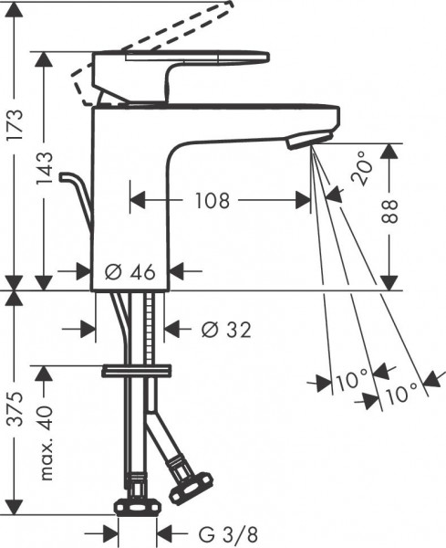 Hansgrohe Vernis wastafelkraan 108 met waste chroom 71559000