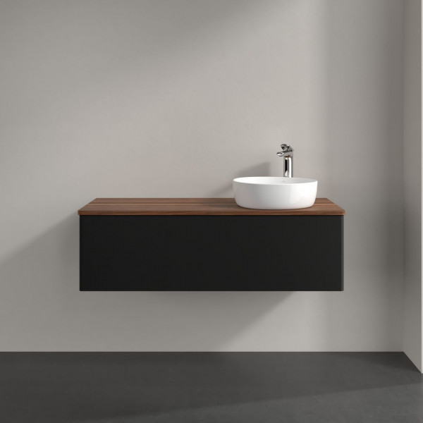 Wastafelmeubel Voor Opzet Waskom Villeroy en Boch Antao 1200x360x500mm Black Matt Laquered/Warm W...