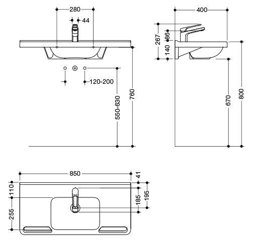 Hewi Hangende Wastafel met Kraan 850 mm Alpenwit 950.19.058