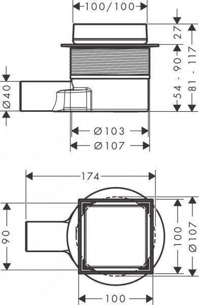 Sifon Douche Hansgrohe RainDrain Point Betegelbare achterzijde 100x100 mm Chroom Glanzend