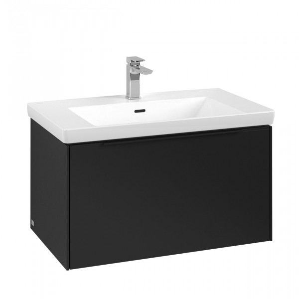 Villeroy & Boch Subway 3.0 wastafelonderkast 80x40x45cm met Volcano Black greep 1 softclose lade 1 sifonuitsparing spaanplaat volcano black c57301vl