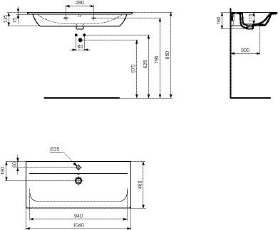 Ideal Standard Connect Air Wastafel 1040 mm (met kraangat / met overloop) (E0274)