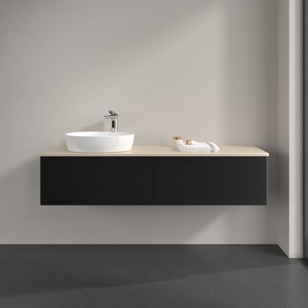 Wastafelmeubel Voor Opzet Waskom Villeroy en Boch Antao 1600x360x500mm Black Matt Laquered/Boticcino