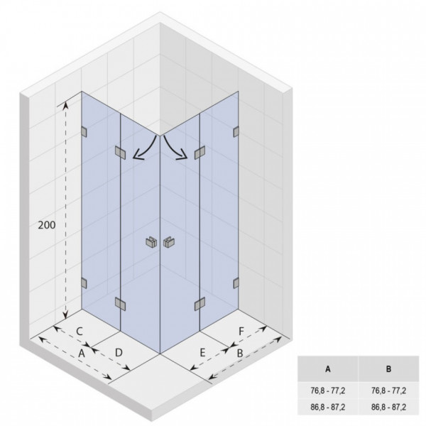 Douchedeur Draaibaar Riho Scandic NXT 2 deuren, met vast gedeelte 770x2000mm Chroom