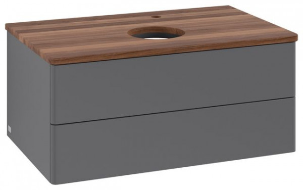 Meuble Pour Vasque à Poser Villeroy et Boch Antao Lumière 1 trou 2 tiroirs 800x360x500mm Anthracite Matt Laquered/Warm Walnut