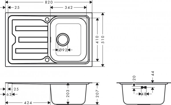 Inbouw Spoelbak Hansgrohe S44 800mm Geborsteld Roestvrij Staal