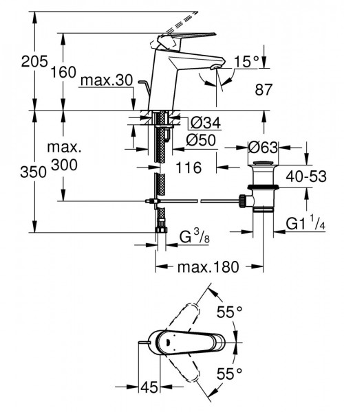 Grohe Wastafelkraan Eurodisc Cosmopolitan Maat S 3319020E