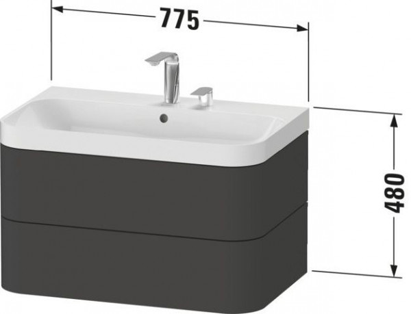 Badkamermeubel Set Duravit Happy D.2 Plus Wastafel met kastje C-Shaped 775mm Steen Grijs