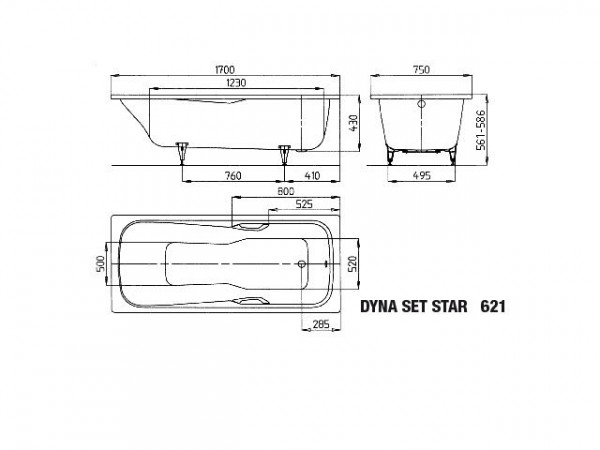 Kaldewei Standaard Bad model 621 Dyna Set Star (226200010)