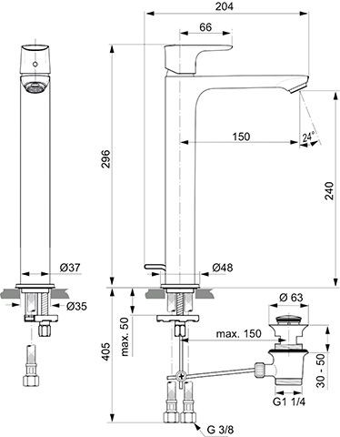 Ideal Standard Eéngreeps wastafelmengkraan Connect Air Chroom