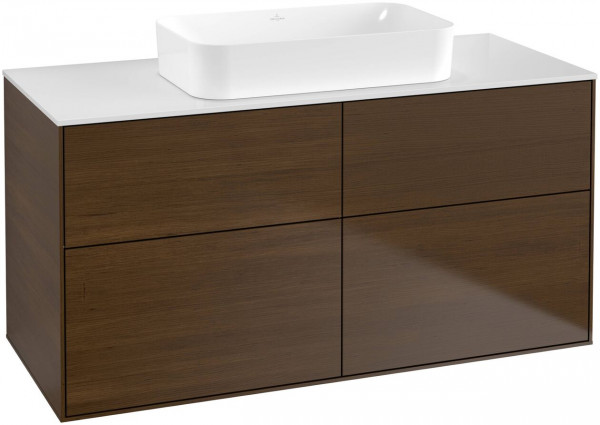 Meuble Pour Lavabo Encastrable Villeroy et Boch Finion avec éclairage mural Walnut Veneer/Glass White G67100GN