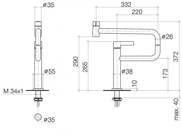 Dornbracht Keukenmengkraan Tara Ultra PIVOT Enkele controle 552mm