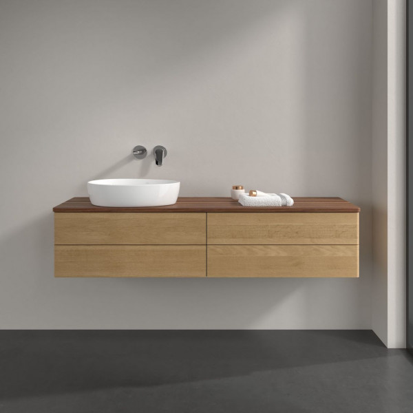 Wastafelmeubel Voor Opzet Waskom Villeroy en Boch Antao 1600x360x500mm Honey Oak/Warm Walnut