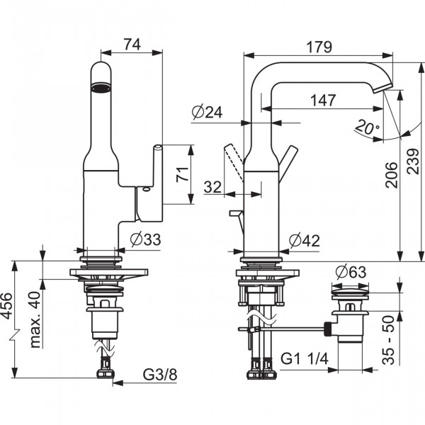 1 Gats Mengkraan Hansa VANTIS Style trekkoord en afvoerfitting 239x147mm Chroom