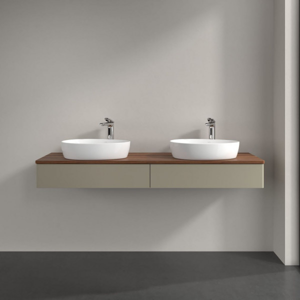 Dubbel Wastafelmeubel Villeroy en Boch Antao 1600x190x500mm Stone Grey Matt Lacquer/Warm Walnut