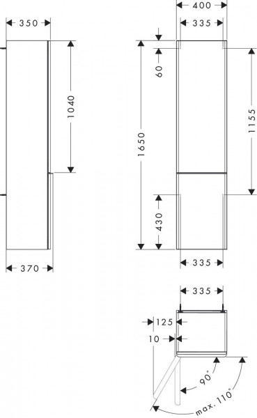 Hoge Badkamerkast Hansgrohe Xelu Q Linker scharnier 400x370x1650mm Mat Diamantgrijs/Mat Wit