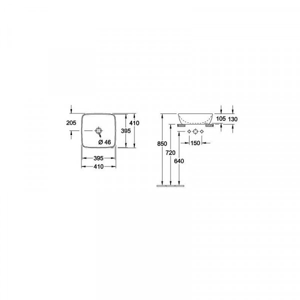 Villeroy en Boch Vierkante wastafel Artis 410 x 410 mm 417841