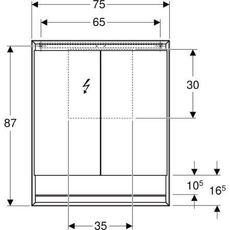 Badkamerkasten Geberit ONE 2 deuren, met nis 750x900mm Aluminium