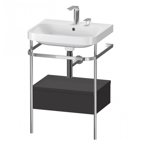 Set Meuble Salle De Bain Duravit Happy D.2 Plus Lavabo 2 trous, Console métallique 1 tiroir 575mm Graphite Super Mat HP4840E8080