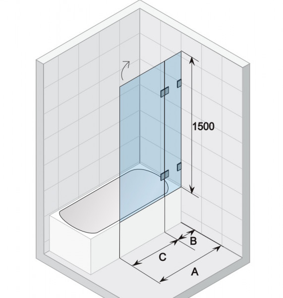 Badwand Draaibaar Riho Scandic NXT Rechtse versie 850x1500mm Chroom