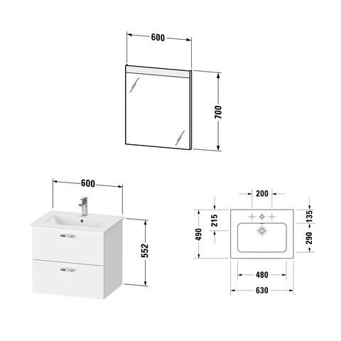 Badkamermeubel Set Duravit XBase Wastafel met wastafel en spiegel 630mm Walnut Dark