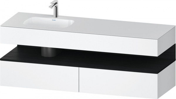 Set Meuble Salle De Bain Duravit Qatego Lavabo gauche 1 trou, 2 tiroirs, 1 niche 1600mm Chêne Noir Mat/Blanc Mat QA4795016180000