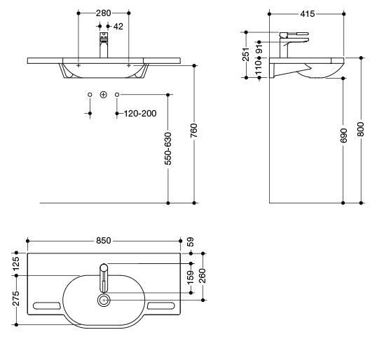 Hewi Hangende Wastafel met Kraan 850 mm 950.19.008 18