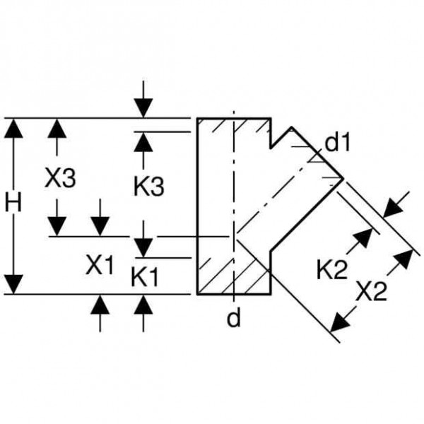 Geberit PE T-stuk met drie aansluitingen 45° 90/50 mm - 366.112.16.1