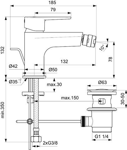 Bidetkraan Ideal Standard Cerafine O 132mm Chroom