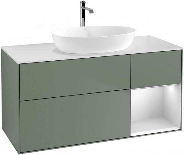 Meuble Pour Vasque à Poser Villeroy et Boch Finion Olive/White/Glass White F831MTGM