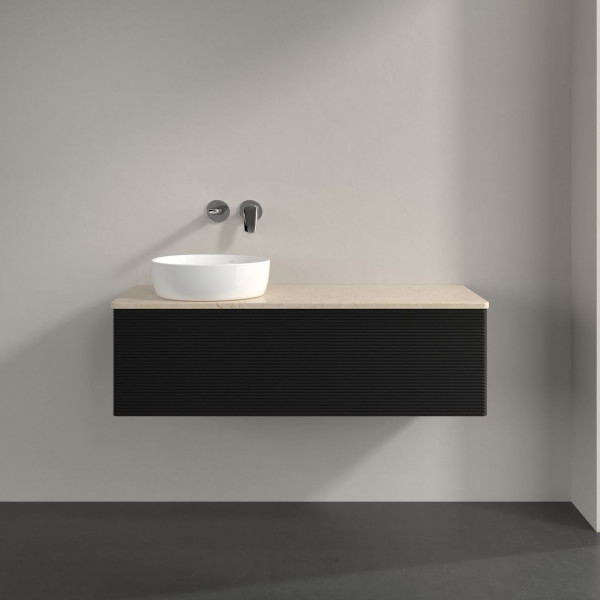 Wastafelmeubel Voor Opzet Waskom Villeroy en Boch Antao 1200x360x500mm Black Matt Laquered/Boticcino