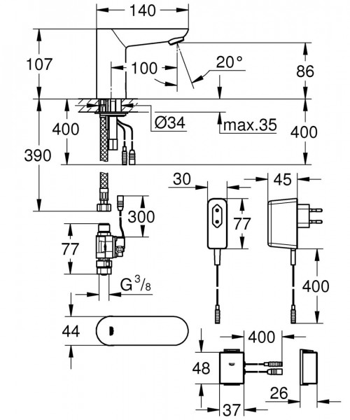 Grohe Euroeco Elektronische kraan 3/8 inch 230V Chroom glans 36409000