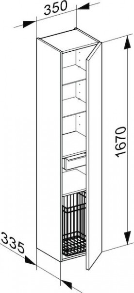 Hoge Badkamerkast Keuco Royal Reflex Rechts, wasmand Zwart