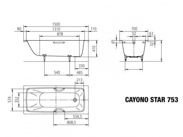 Kaldewei Ligbad Cayono Star 1500x700x410mm Model 753 Alpenwit 275330000001