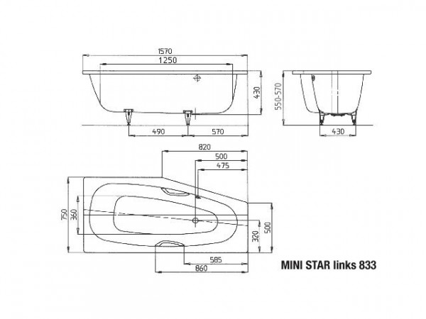 Kaldewei Hoekbad links 833 Mini Star (224900010)