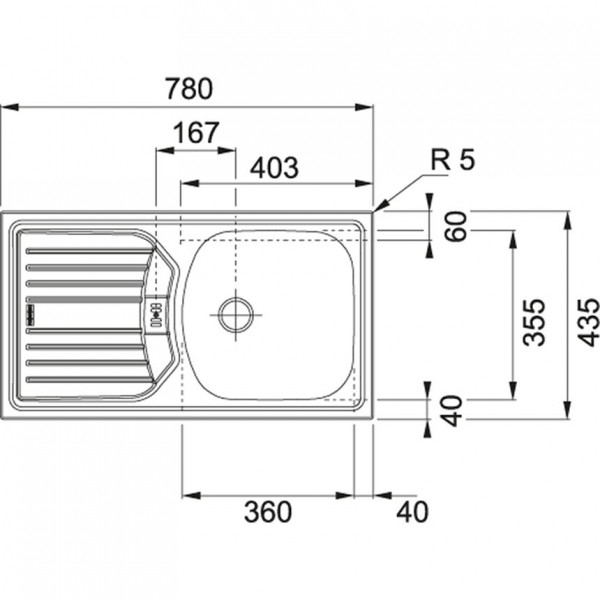 Franke Inbouw Spoelbak Eurostar 1 bak met afdruipgedeelte 780mm RVS 10016