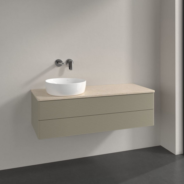 Meuble Pour Vasque à Poser Villeroy et Boch Antao à gauche avec Structure, Lumière 2 tiroirs 1200x360x500mm Stone Grey Matt Lacquer/Boticcino