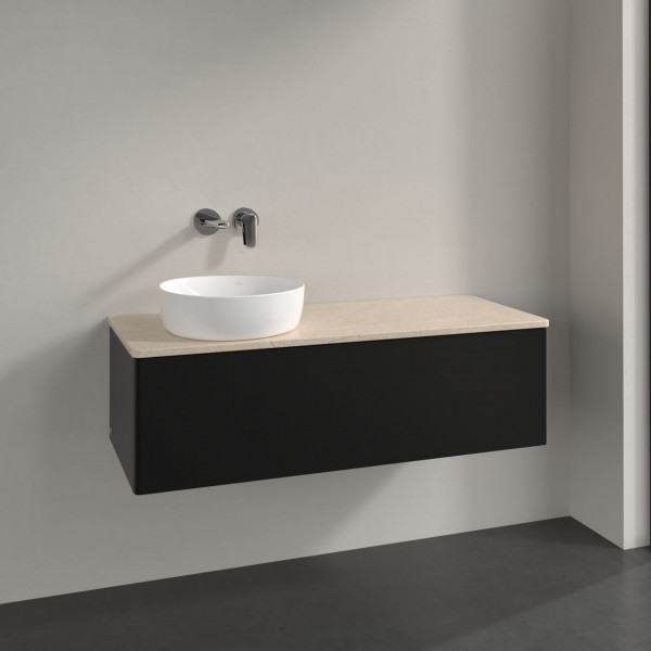 Meuble Pour Vasque à Poser Villeroy et Boch Antao à gauche 1 tiroir 1200x360x500mm Black Matt Laquered/Boticcino