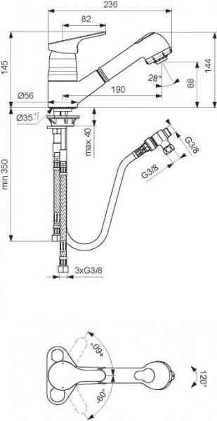 Ideal Standard Eéngreeps Keukenkraan met spoelspray CeraFit Chroom (BC146)