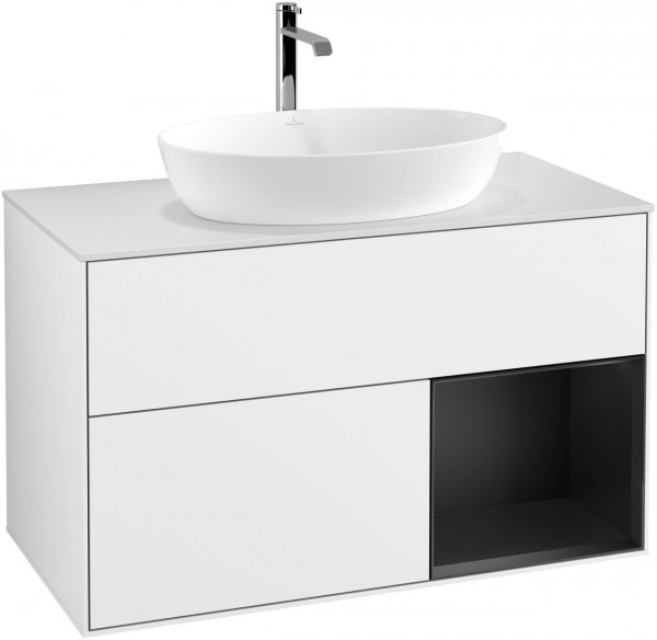 Meuble Pour Vasque à Poser Villeroy et Boch Finion Glossy White/Black/Glass White FA21PDGF