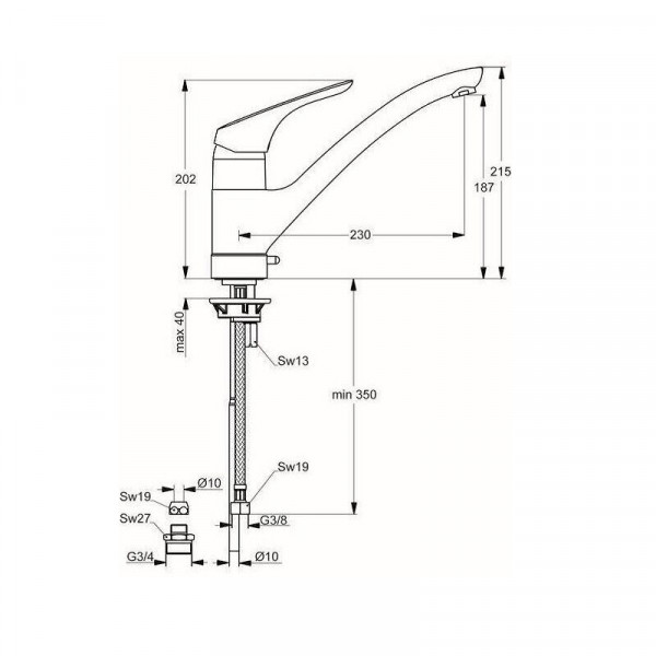 Keukenmengkraan Ideal Standard CeraSprint met hoge buisuitloop B5346AA