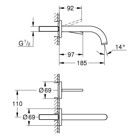 Inbouw Wastafelkraan Grohe Atrio 2 gaten 185mm Warm Sunset