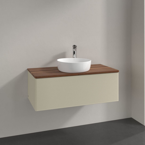 Meuble Pour Vasque à Poser Villeroy et Boch Antao avec Structure, Lumière 1 trou 1 tiroir 1000x360x500mm Silk Grey Matt Lacquer/Warm Walnut