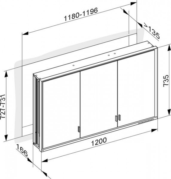 Badkamerkasten Keuco Royal Lumos 1200 mm Inbouw, 3 deuren Zilver geanodiseerd