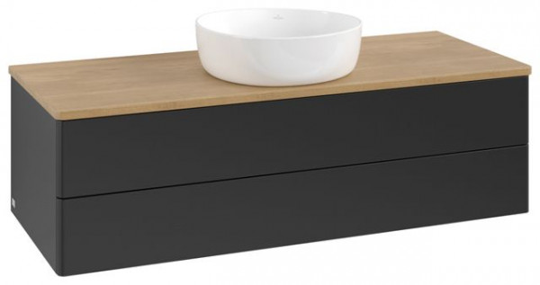 Wastafelmeubel Voor Opzet Waskom Villeroy en Boch Antao 1200x360x500mm Black Matt Laquered/Honey Oak