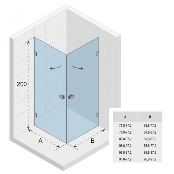 Douchedeur Draaibaar Riho Scandic NXT 2 deuren 970-870x2000mm Chroom